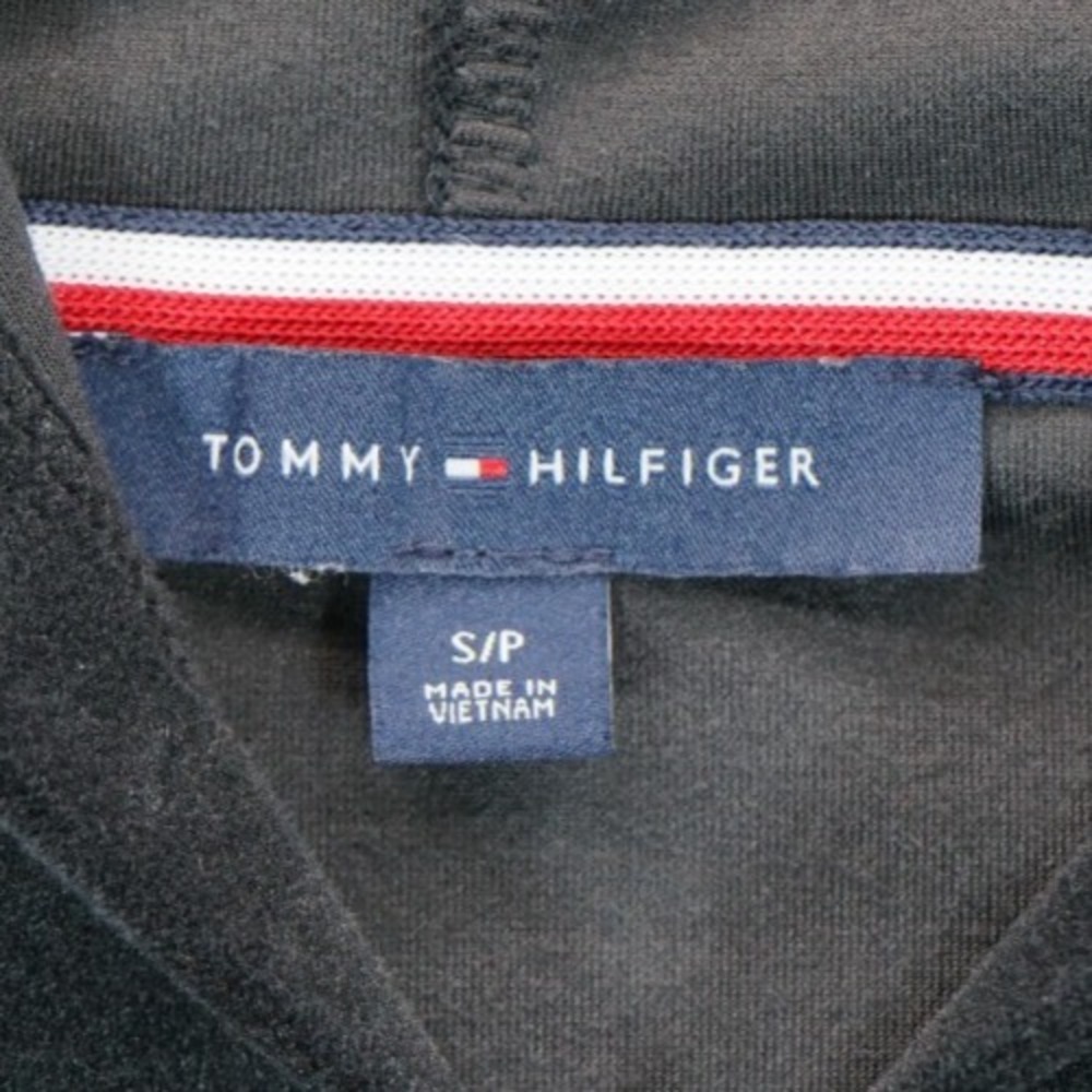 Tommy Hilfiger Captain‎ Black Velour Hooded Logo Tape Dress Size S Short Sleeve - Picture 5 of 6